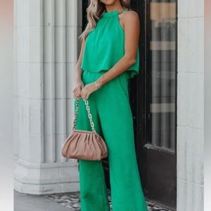 VICI green silk jumpsuit
